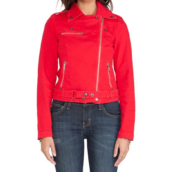Current/Elliot Denim The Biker Jacket in Victory Red ASO Aria Montgomery - Picture 6 of 16